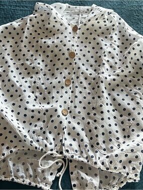 Eternelle Black& White Polka Dot Cotton Shirt or Cover Up Beach Swimming Hood
